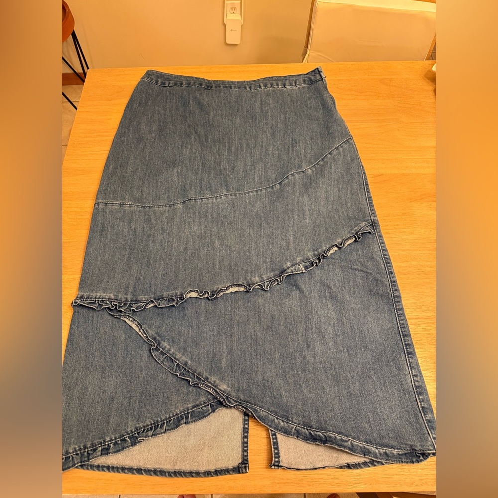 Vintage Y2K Christopher & Banks Denim Ruffled Midi Skirt